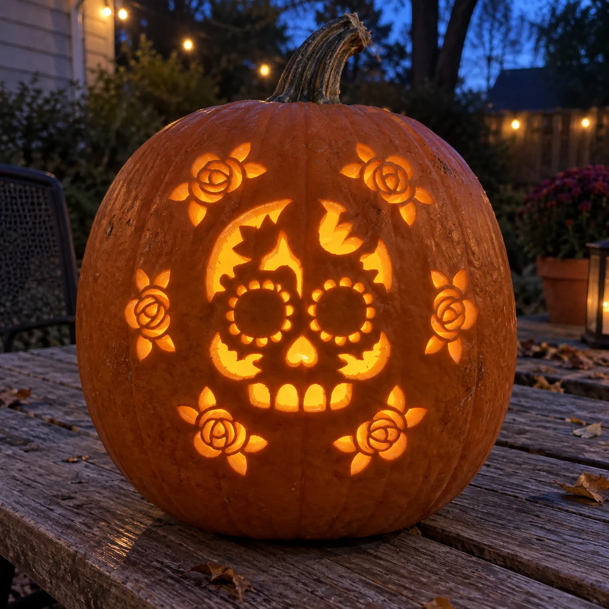 Sugar Skull with Roses Pumpkin Stencil preview