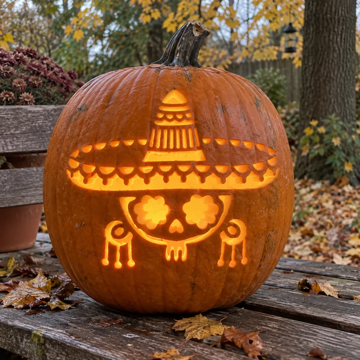 Sugar Skull Sombrero Pumpkin Stencil preview
