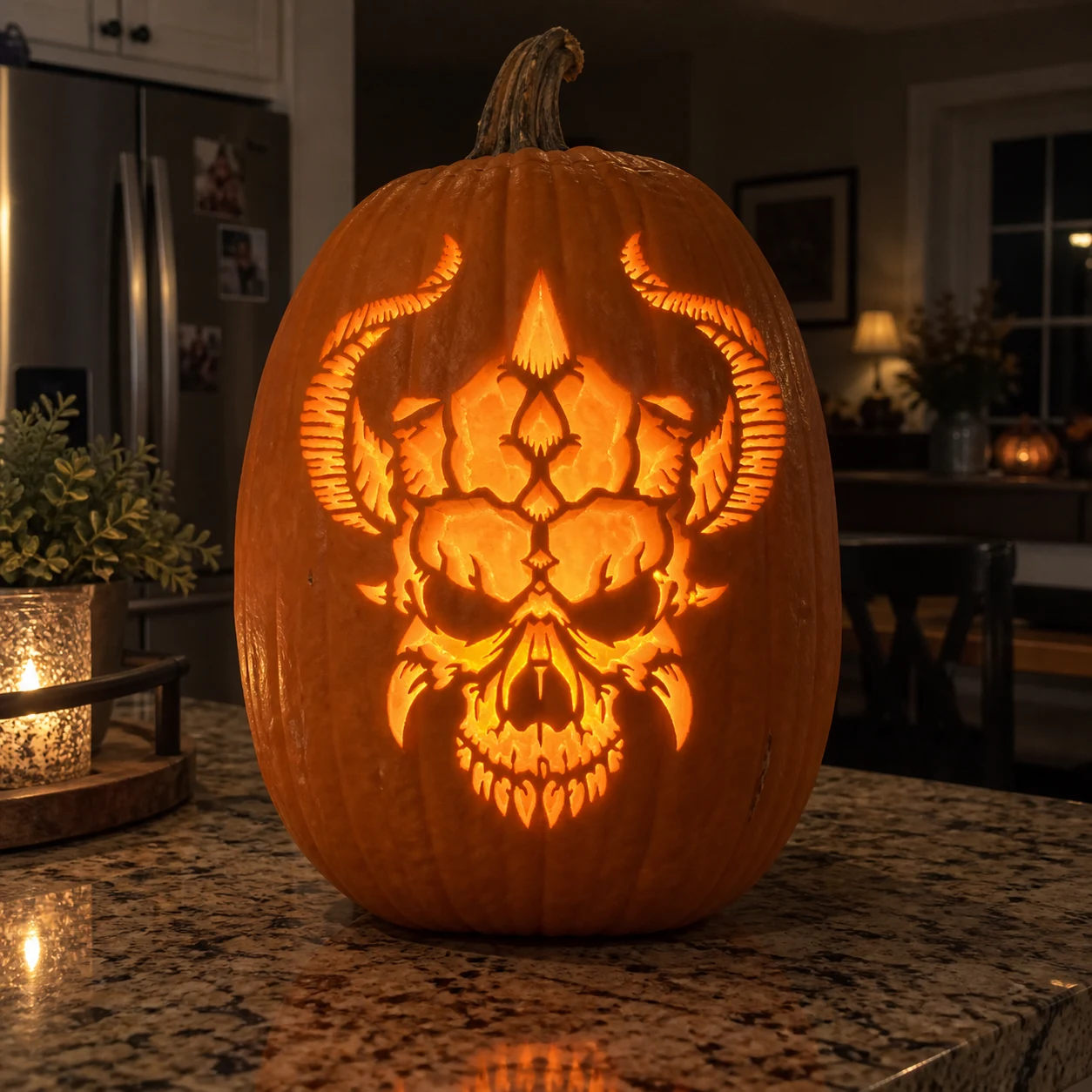 Horned Demon Skull Pumpkin Stencil preview