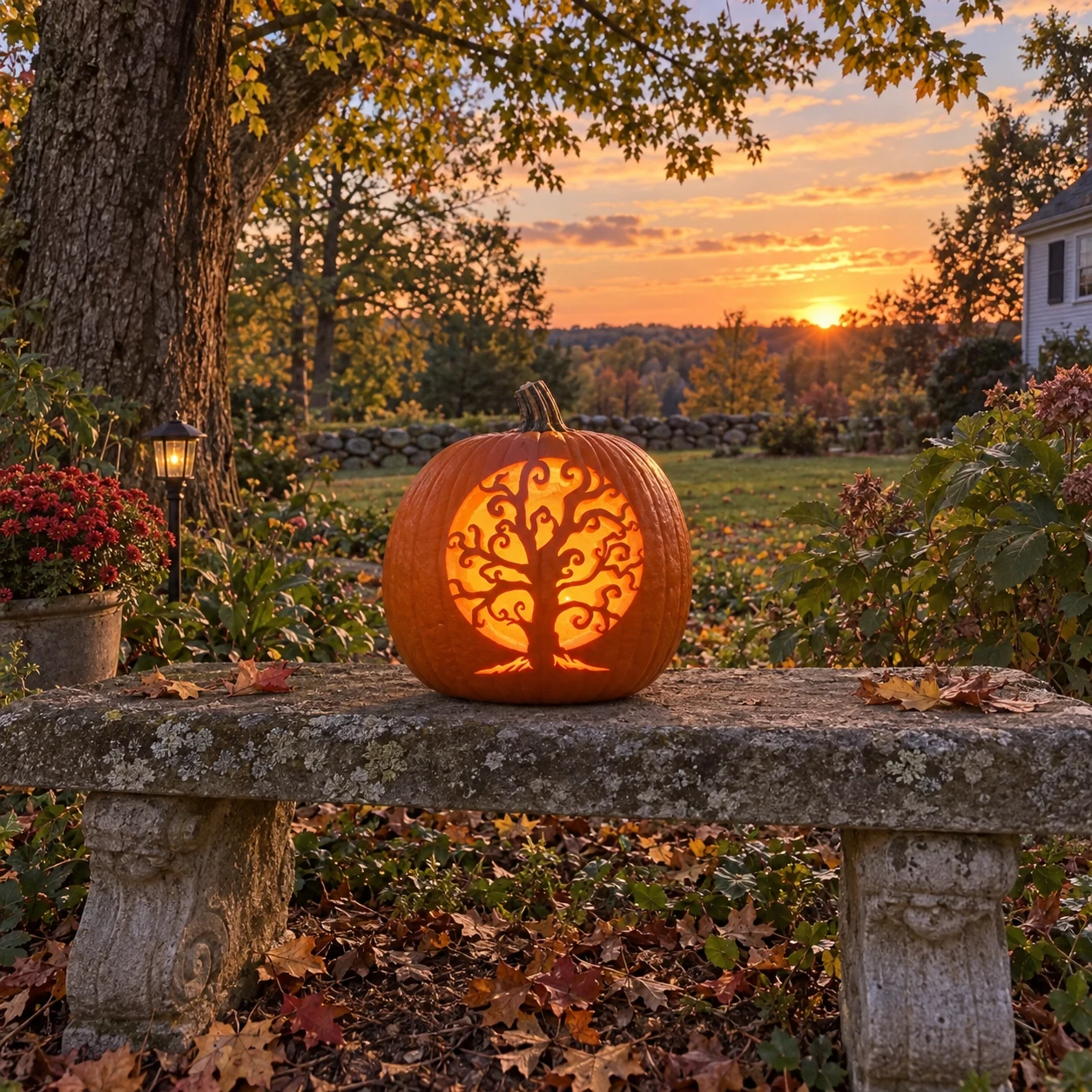 Spooky Tree in Moon Pumpkin Stencil preview