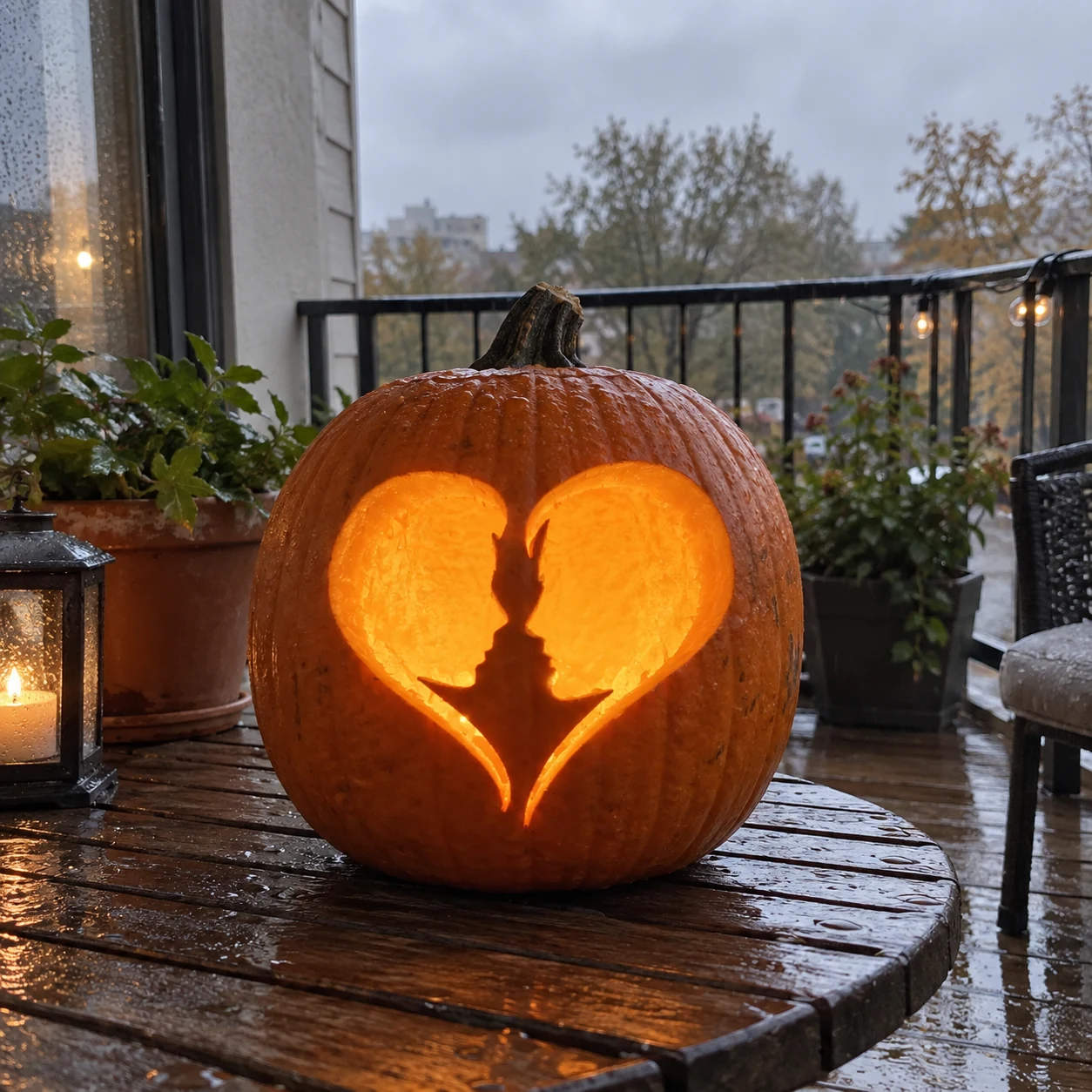 Couple Silhouette Heart Pumpkin Stencil preview