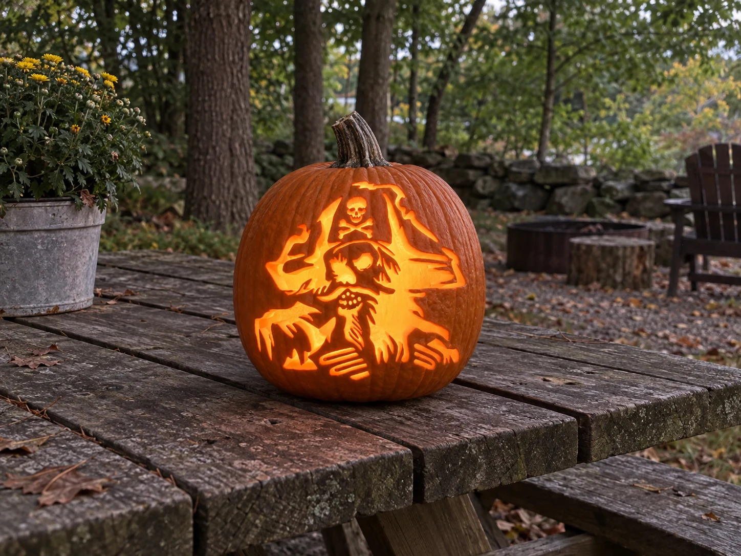 Pirate Skull with Parrot Pumpkin Stencil preview