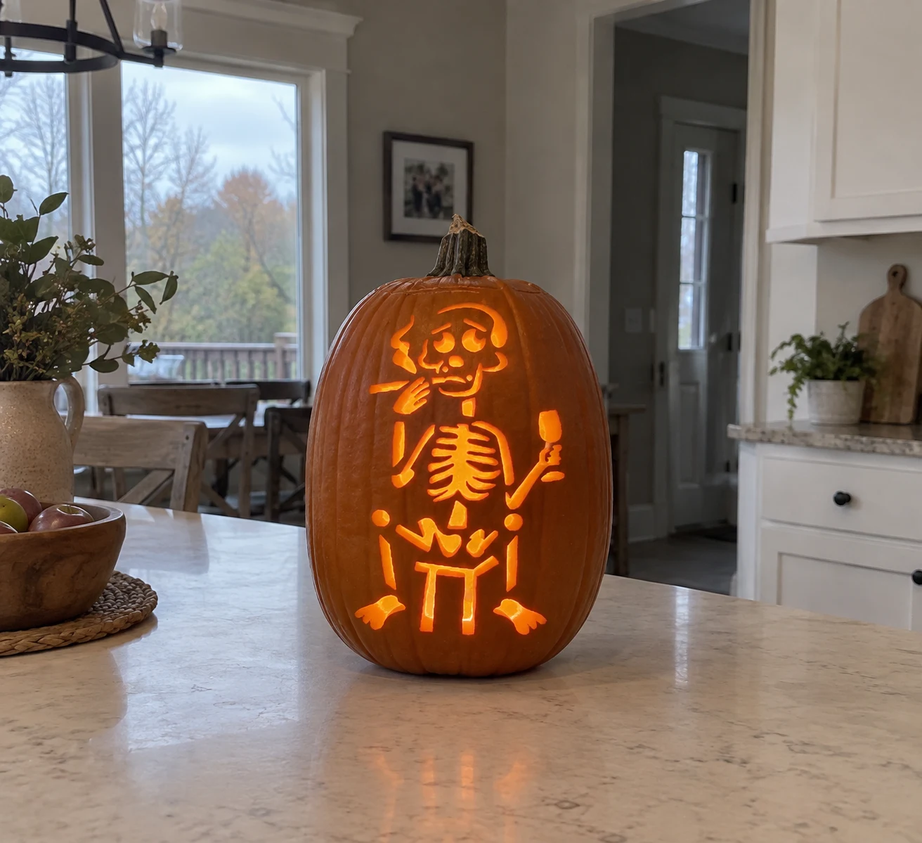 Skeleton with Wine Glass Pumpkin Stencil preview