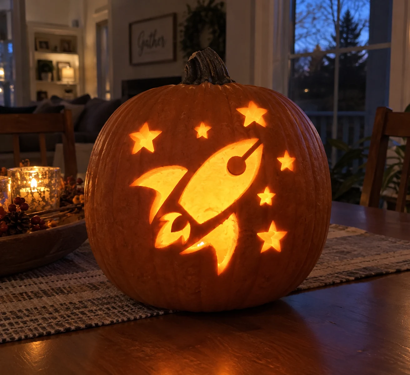 Rocket and Stars Pumpkin Stencil preview