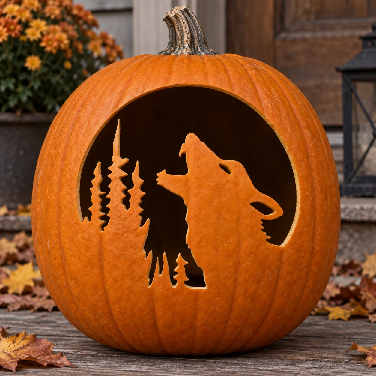 Howling Wolf Moon Pumpkin Stencil preview