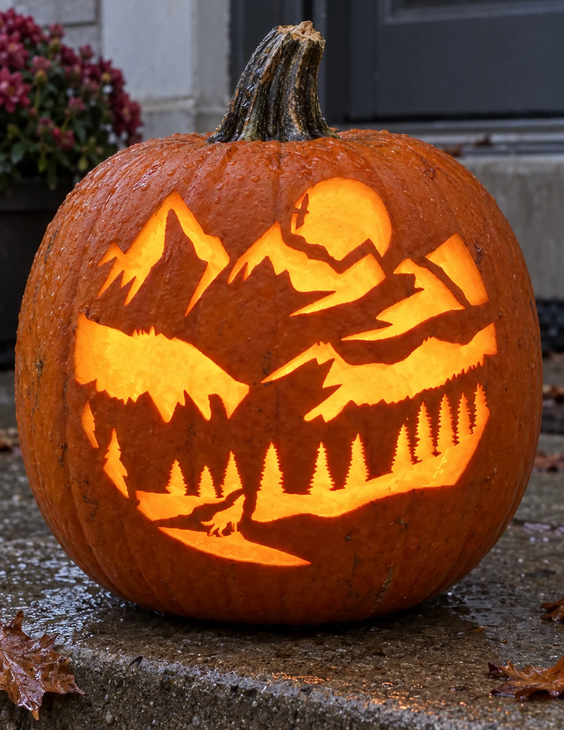 Mountain Wolf Scene Pumpkin Stencil preview